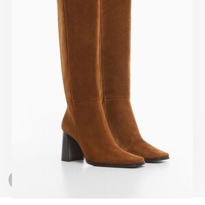 Mango Suede Brown Knee-High Women's Boots